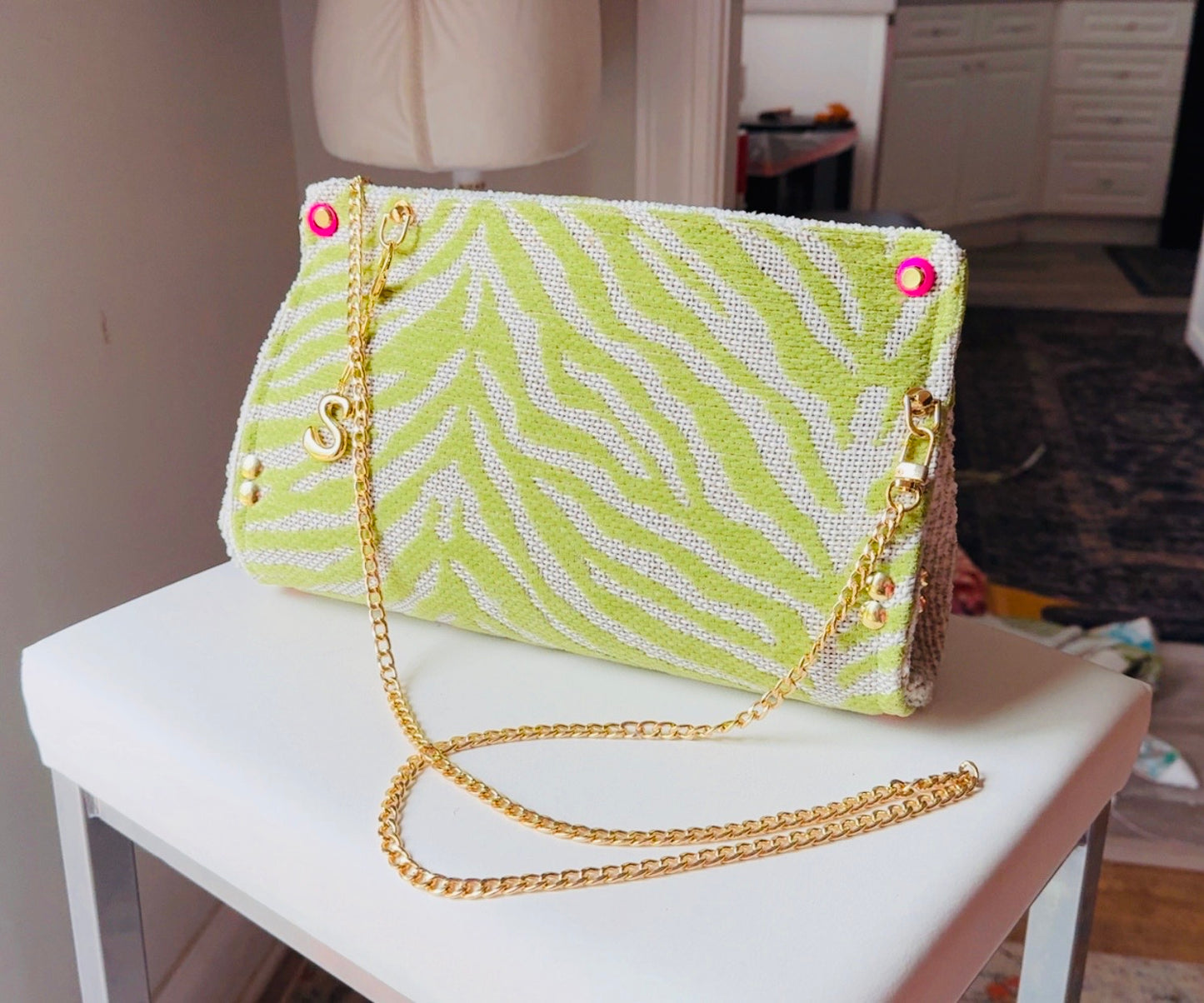 Lime Green Zebra Chenille Clutch