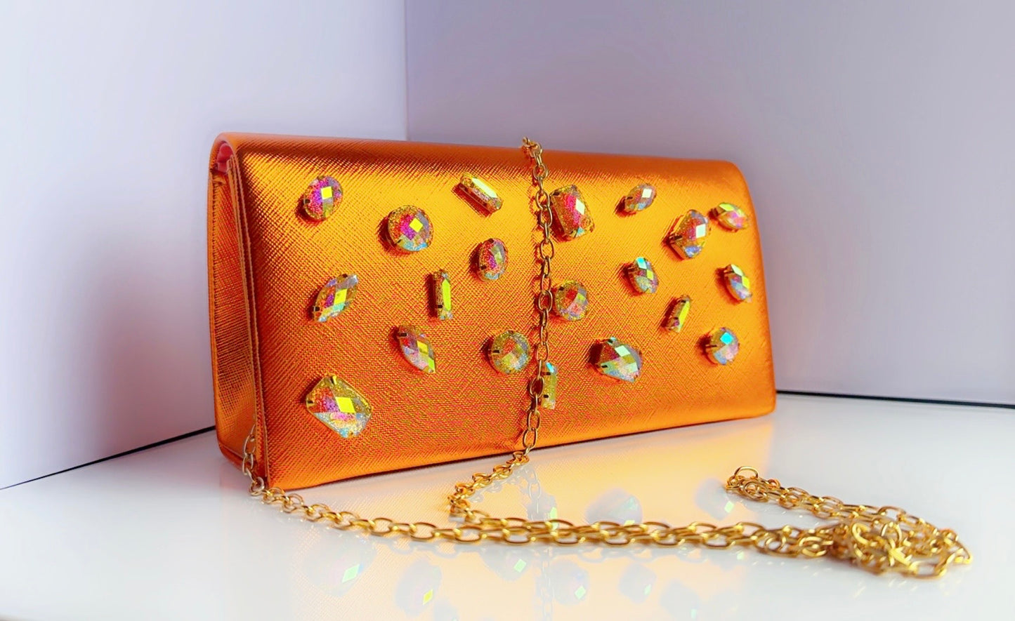 Orange Metallic Bling Clutch