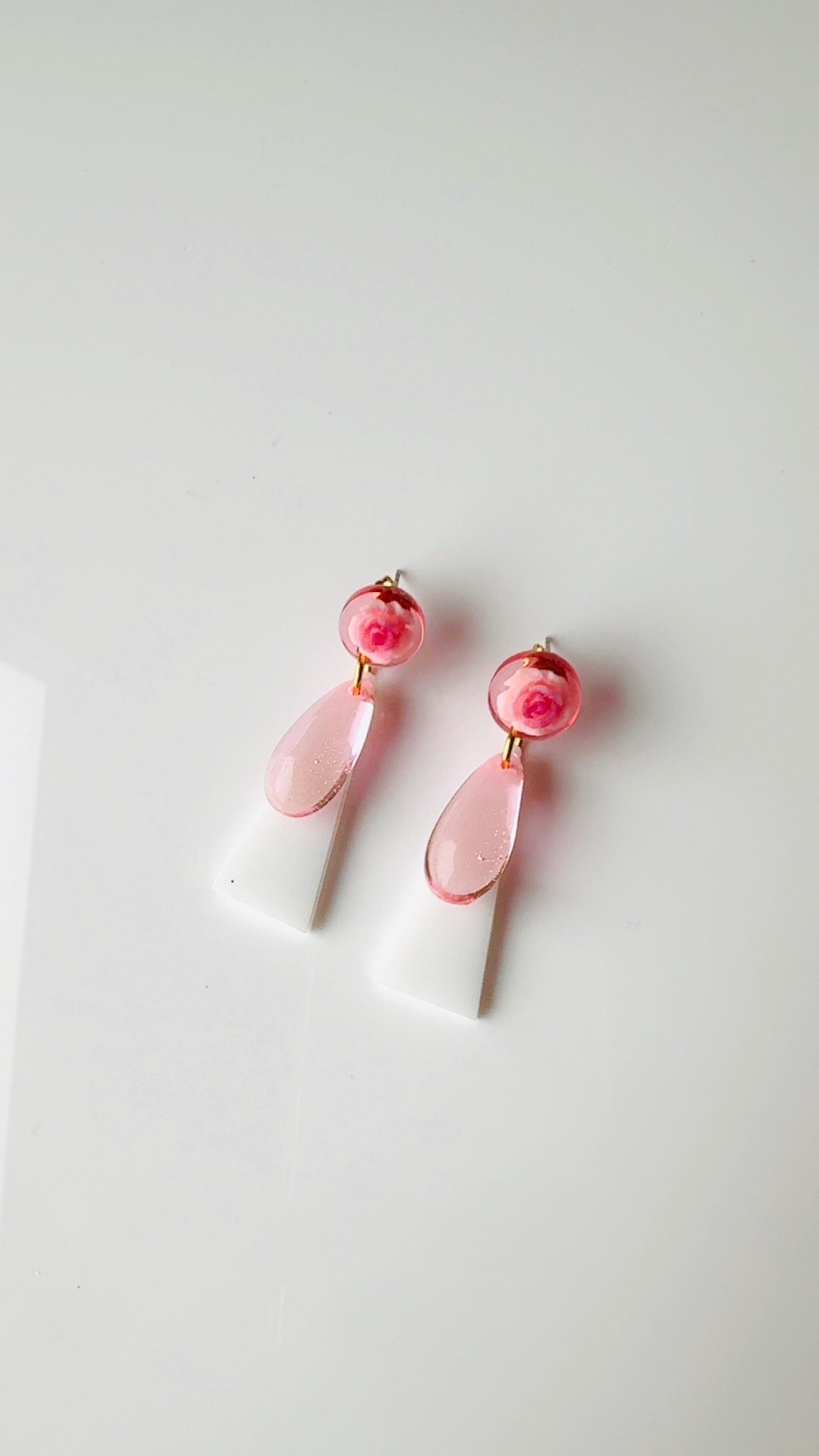 Pink Teardrop Floral Earrings