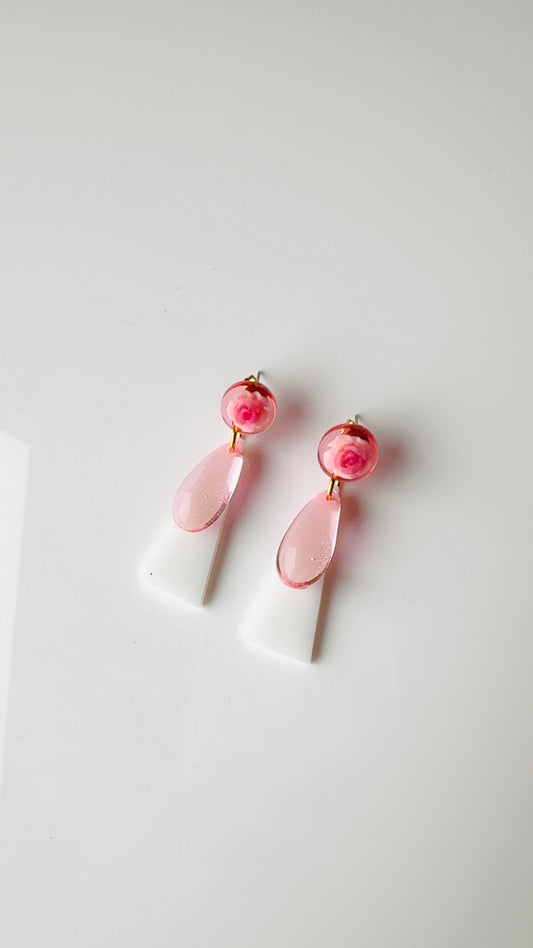 Pink Teardrop Floral Earrings