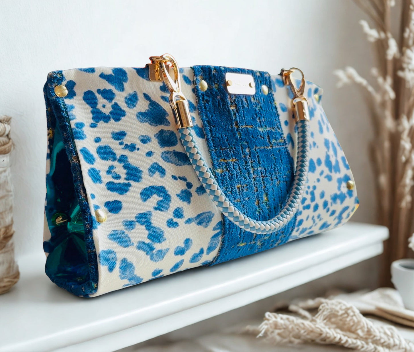 Blue Leopard Vinyl Clutch