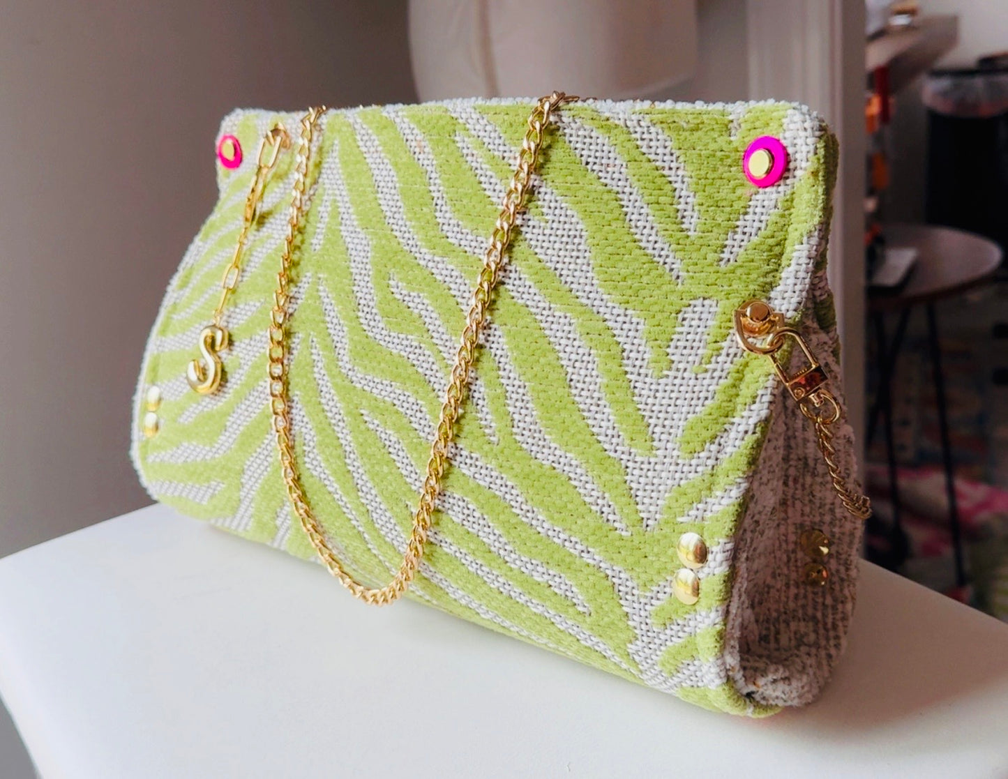Lime Green Zebra Chenille Clutch