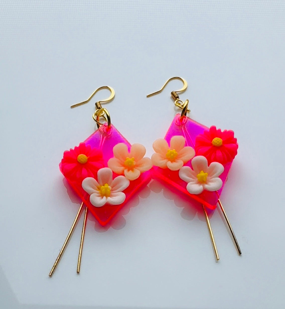 Hot Pink Floral Dangle Earrings