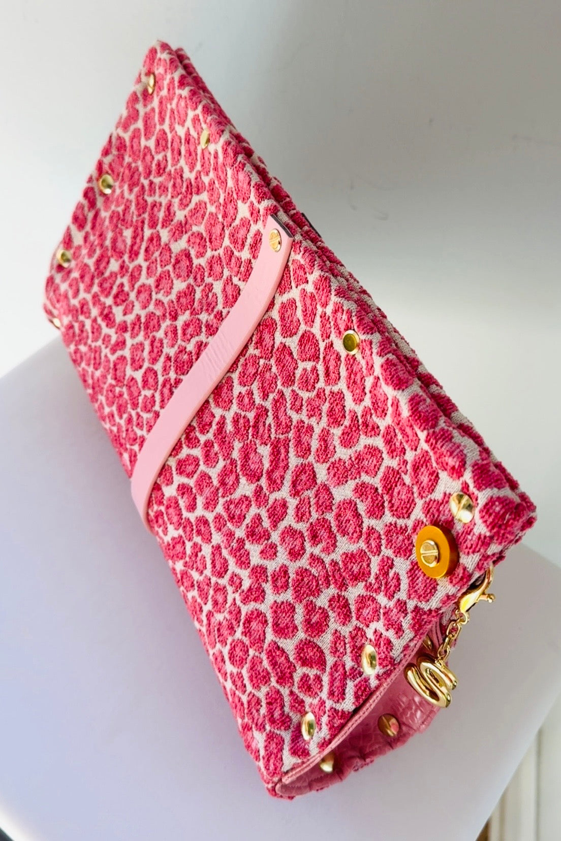 Pink Leopard Chenille Clutch