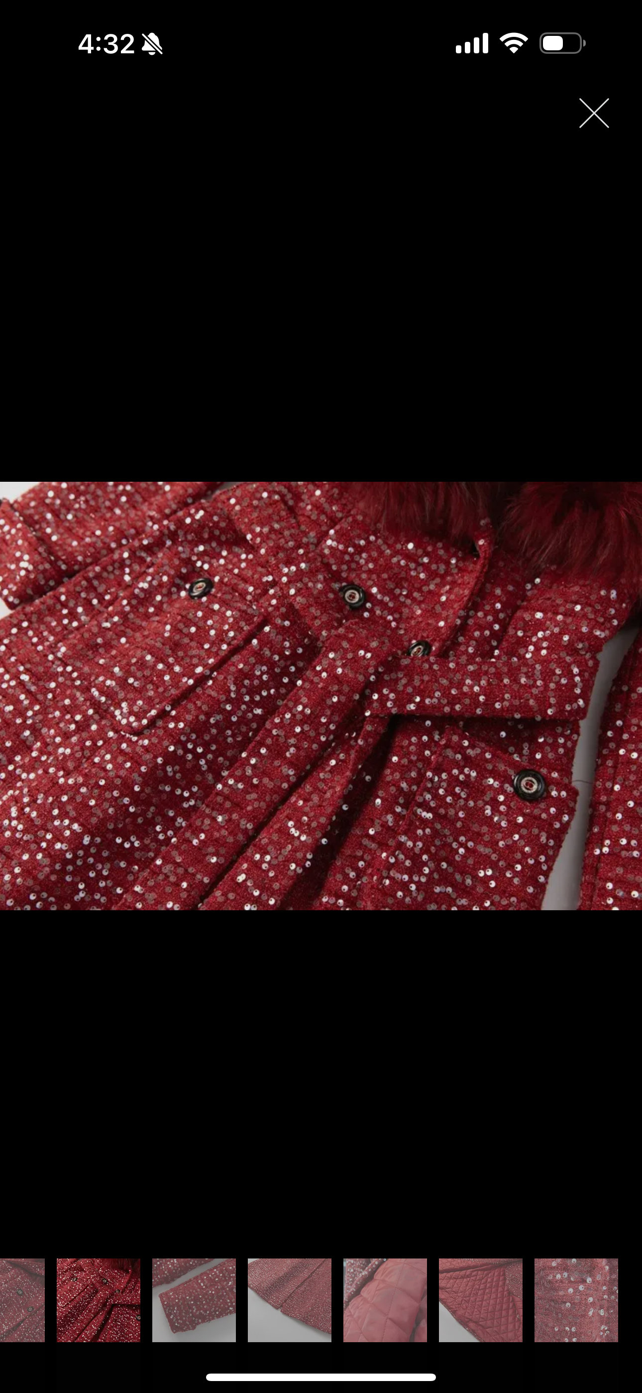 Deville Red Sequin Fur Trim Coat