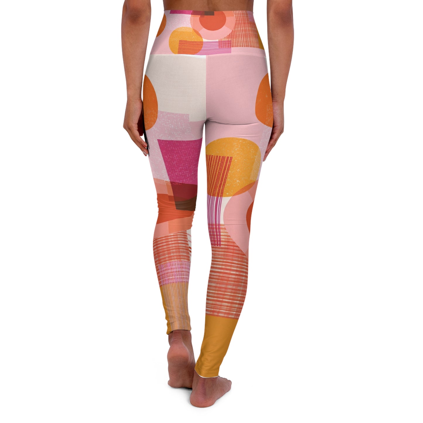 High-Waist Abstract Sunset Yoga Leggings — Colorful Geometric AOP