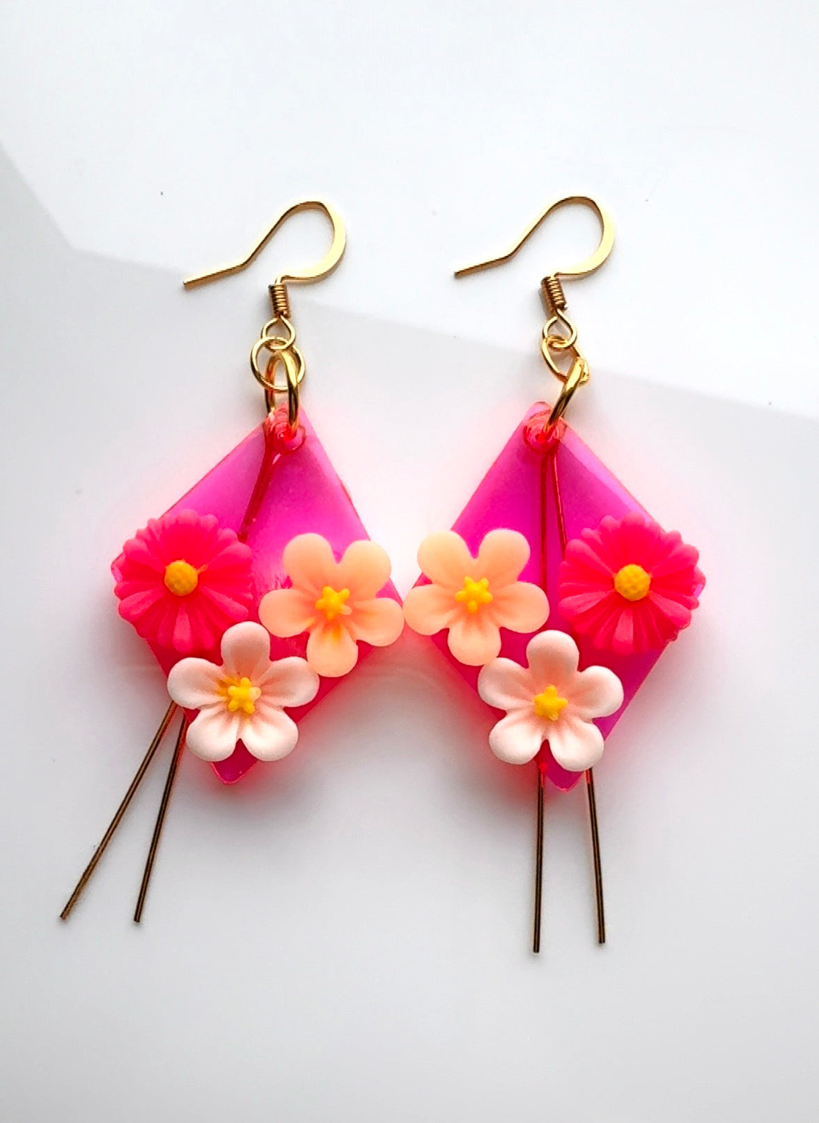 Hot Pink Floral Dangle Earrings
