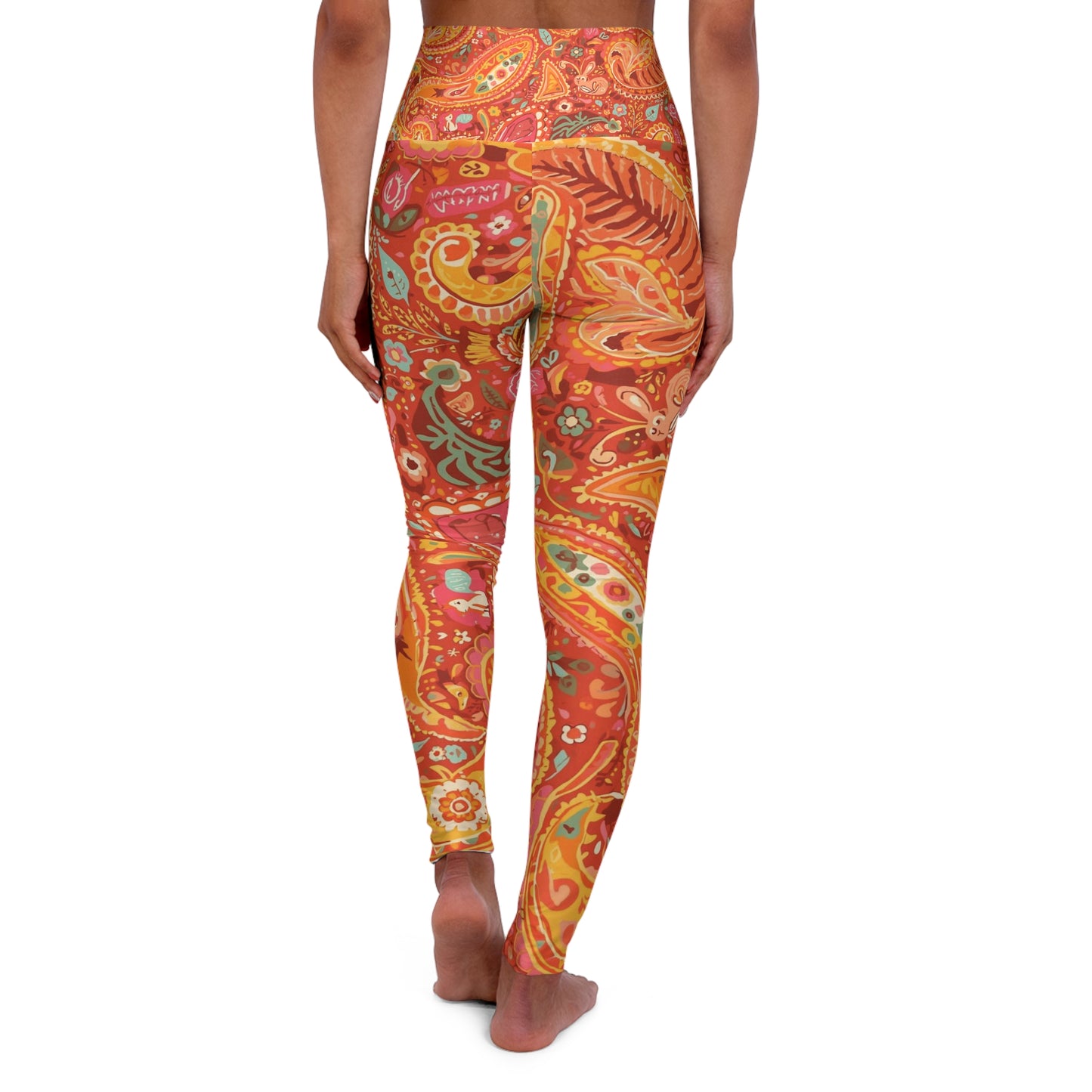 High-Waist Paisley Yoga Leggings — Warm Boho Activewear
