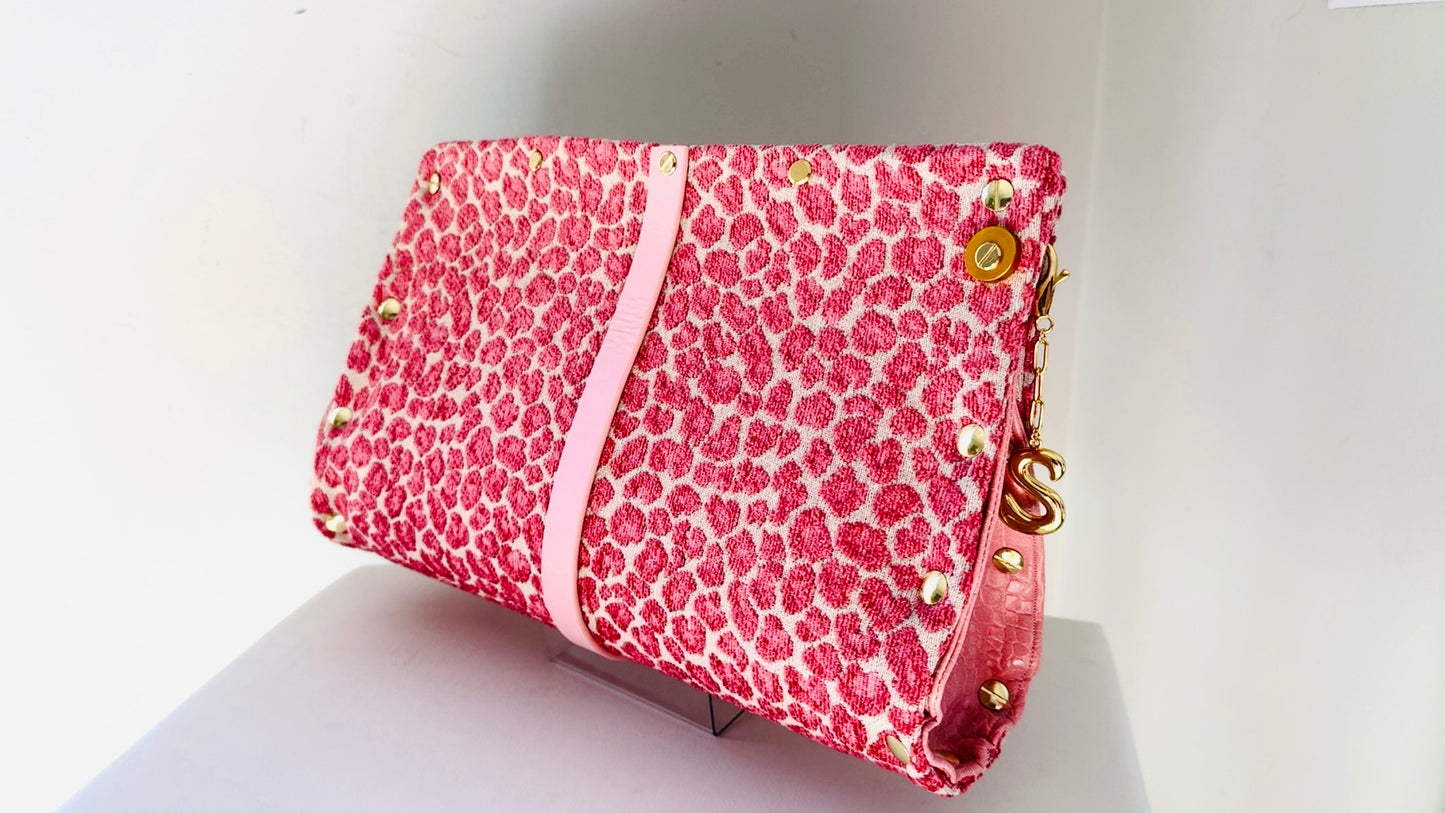Pink Leopard Chenille Clutch