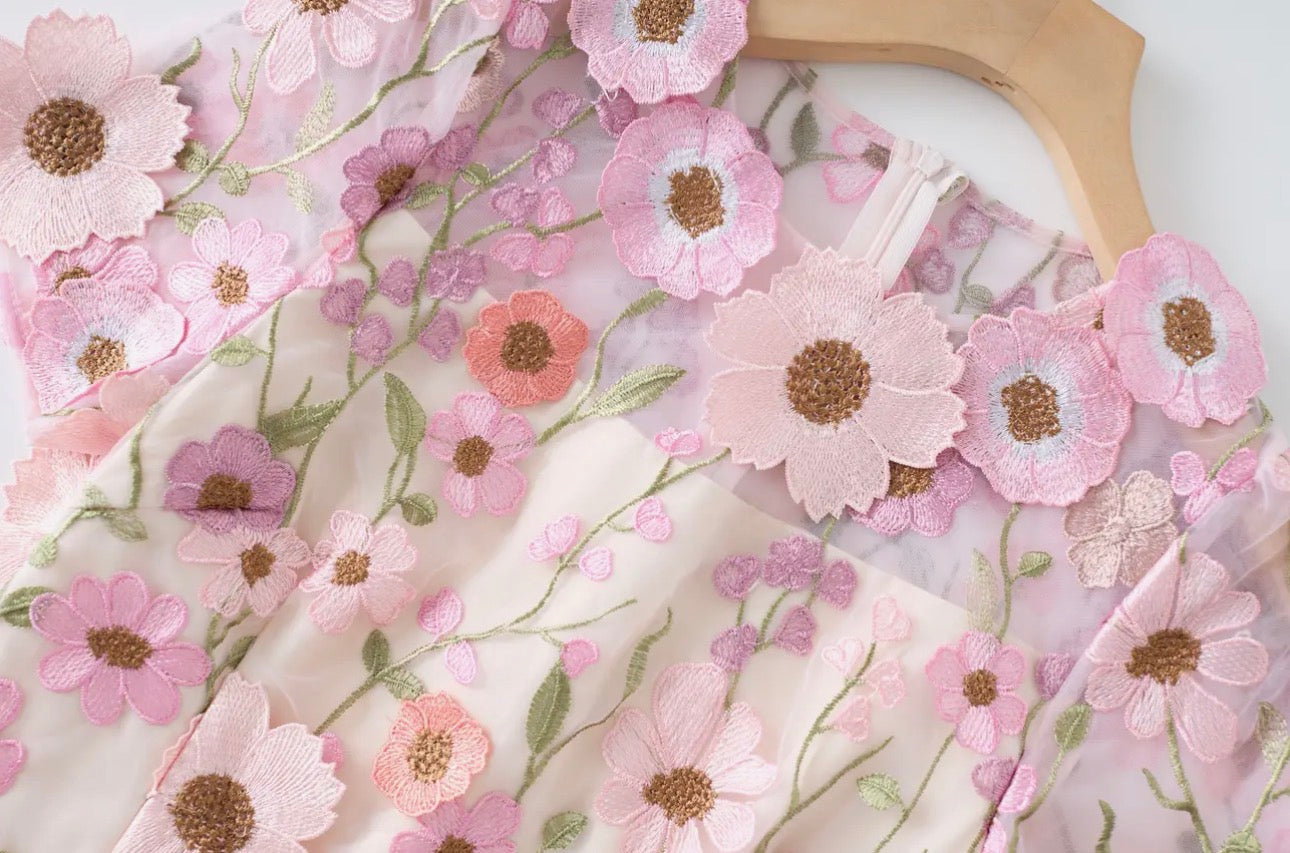 Floral 3D Mini Dress Blush