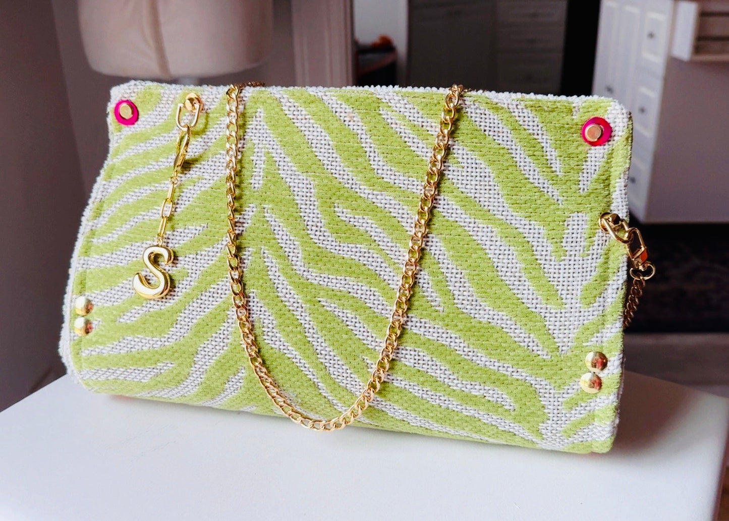 Lime Green Zebra Chenille Clutch