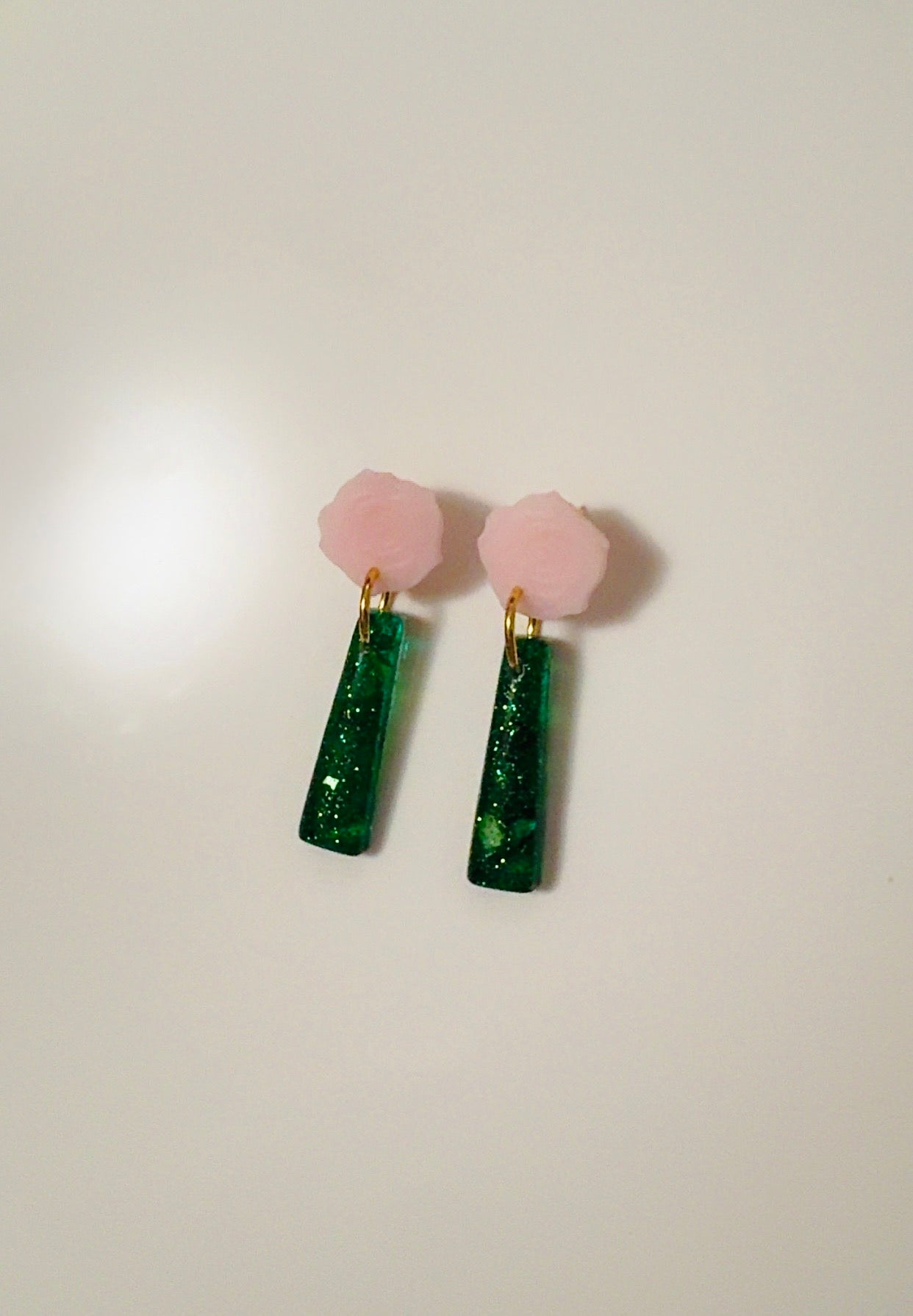 Emerald Green Pink Floral Ear Candy