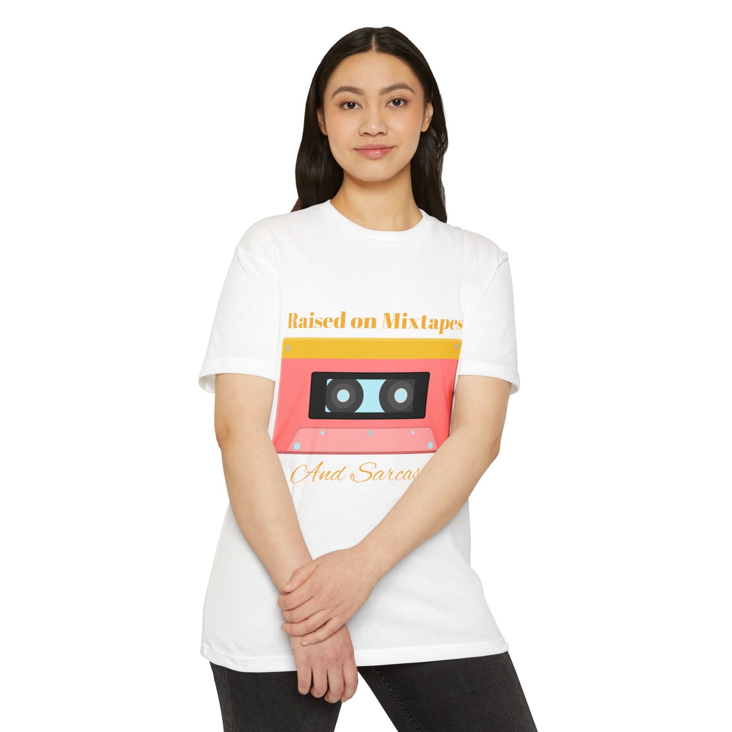 Raised on MiXtapes Cassette T-Shirt — Retro Music Tee with 'And Sarcasm'
