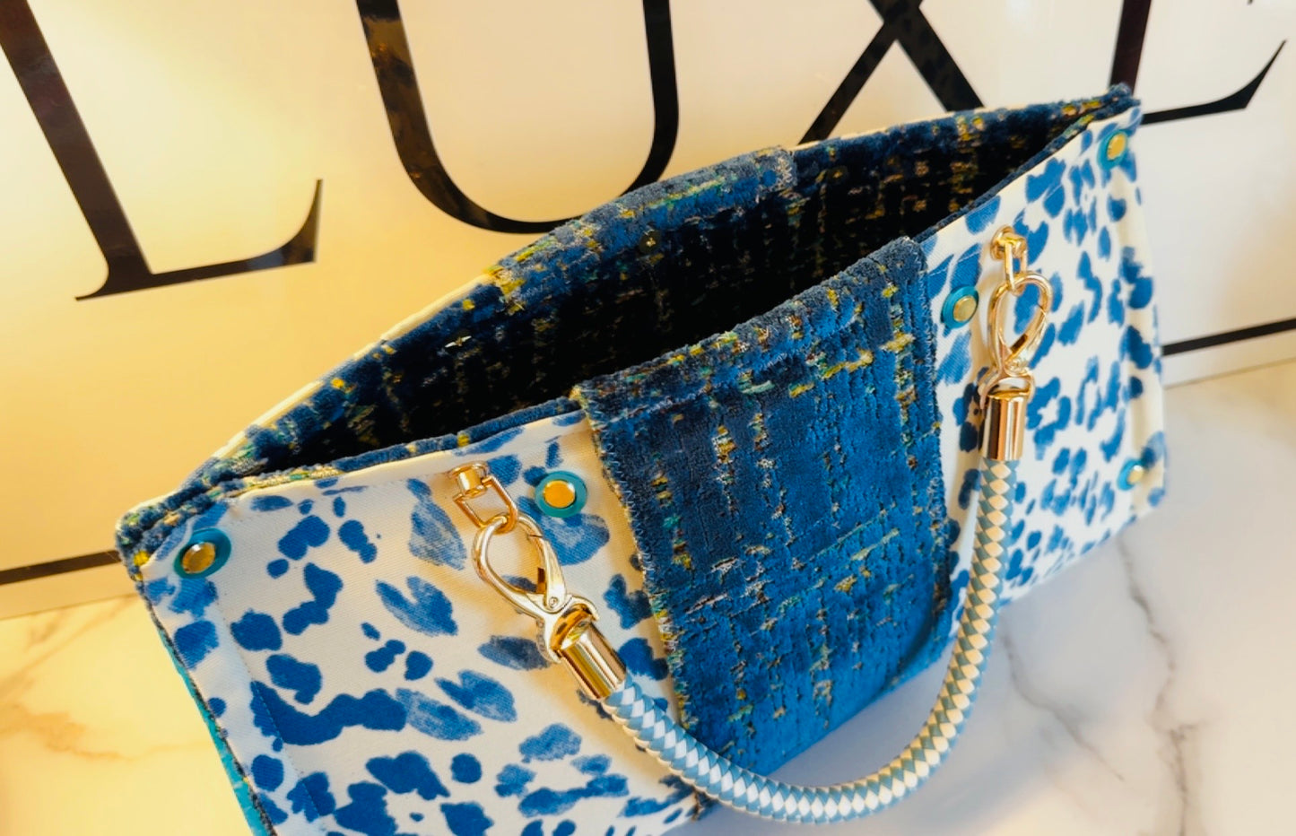 Blue Leopard Vinyl Clutch