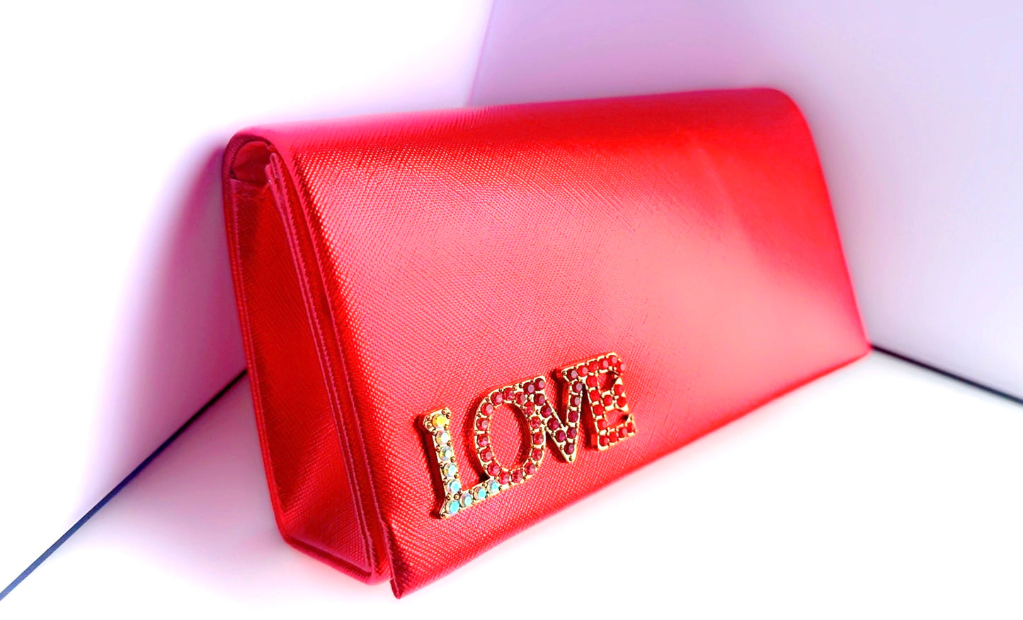 Red Metallic Love Clutch