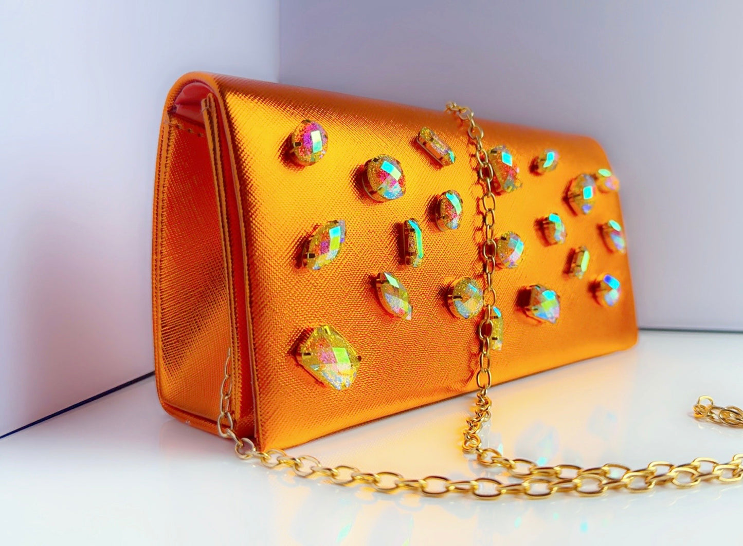 Orange Metallic Bling Clutch