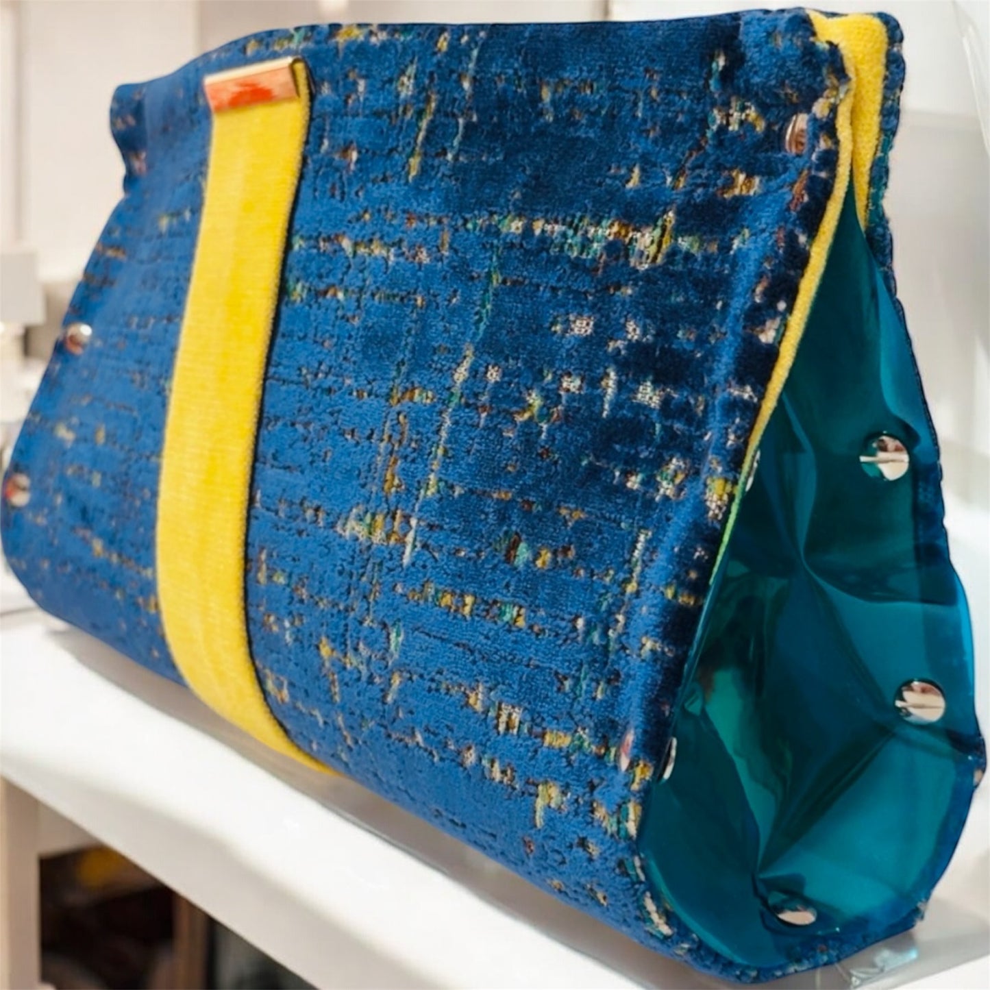 Teal Yellow Chenille Clutch