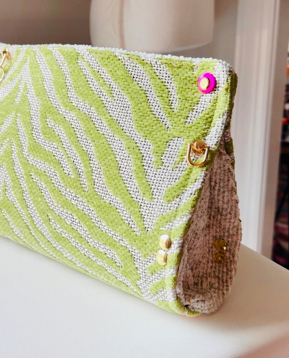 Lime Green Zebra Chenille Clutch
