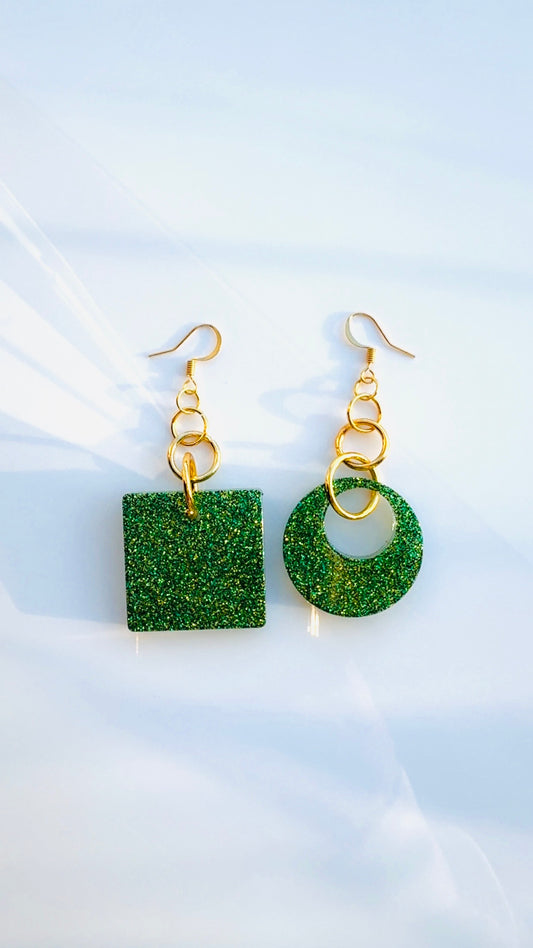 Green Sparkle Geo Earrings