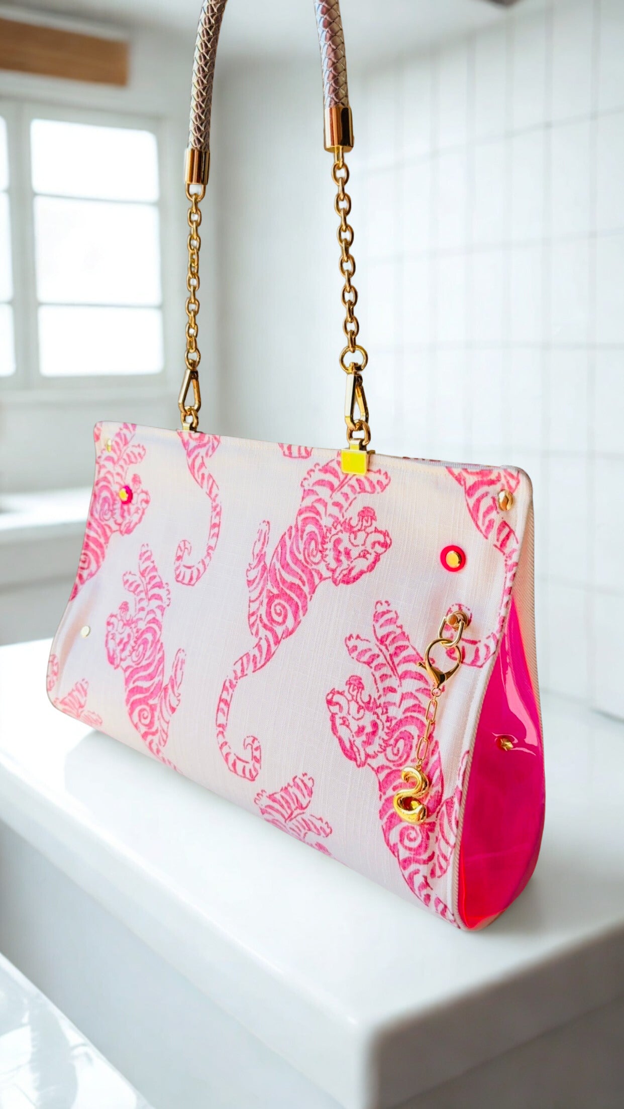 Pink Tiger Linen Handbag ￼￼￼
