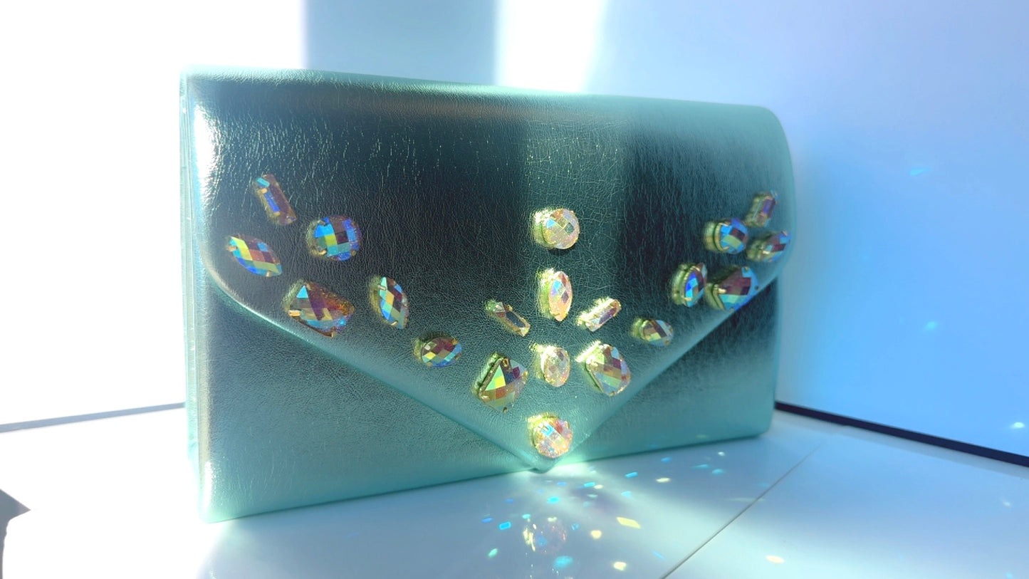 Mint Metallic Bling Clutch