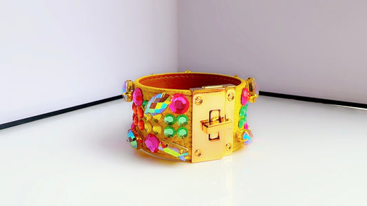 Yellow Leather Bling Cuff
