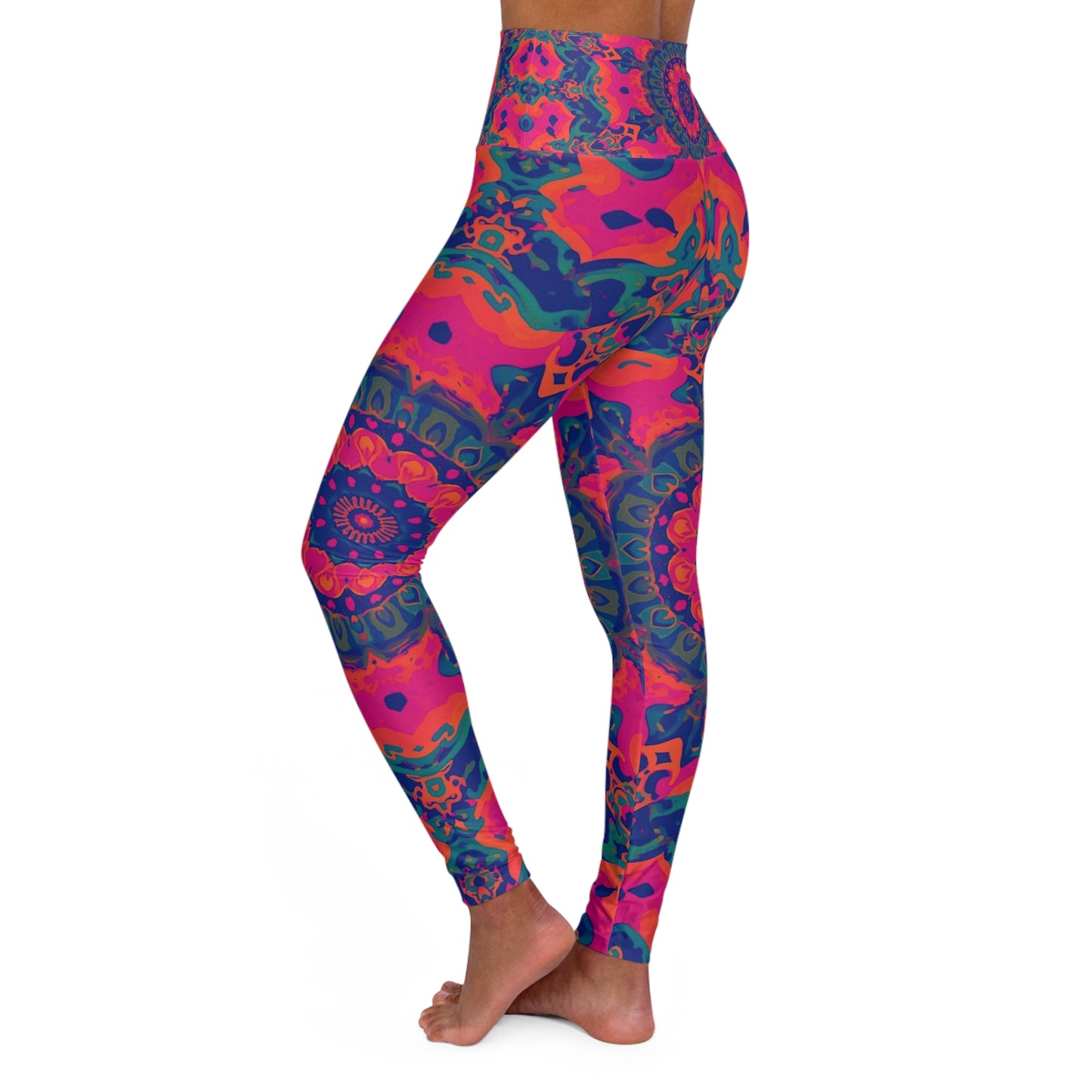 High-Waist Psychedelic Mandala Yoga Leggings — Vibrant All-Over Print