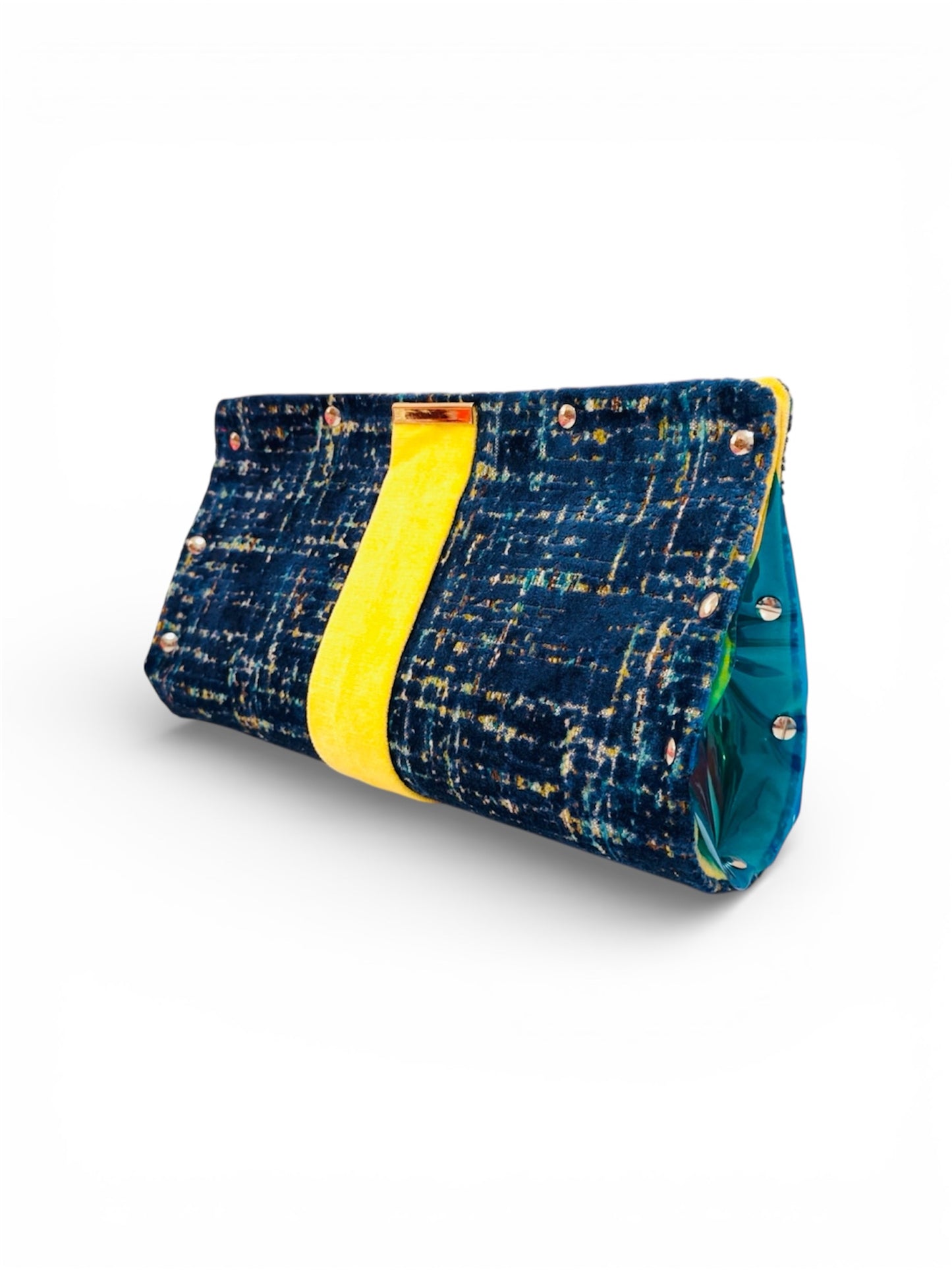 Teal Yellow Chenille Clutch