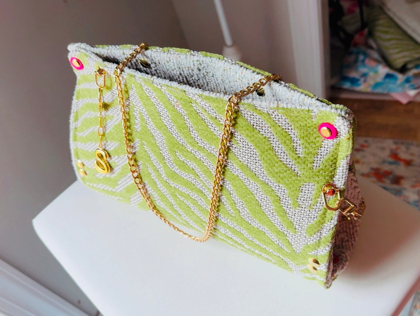 Lime Green Zebra Chenille Clutch