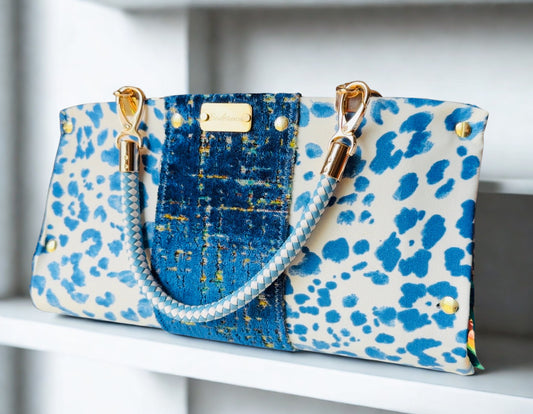 Blue Leopard Vinyl Clutch
