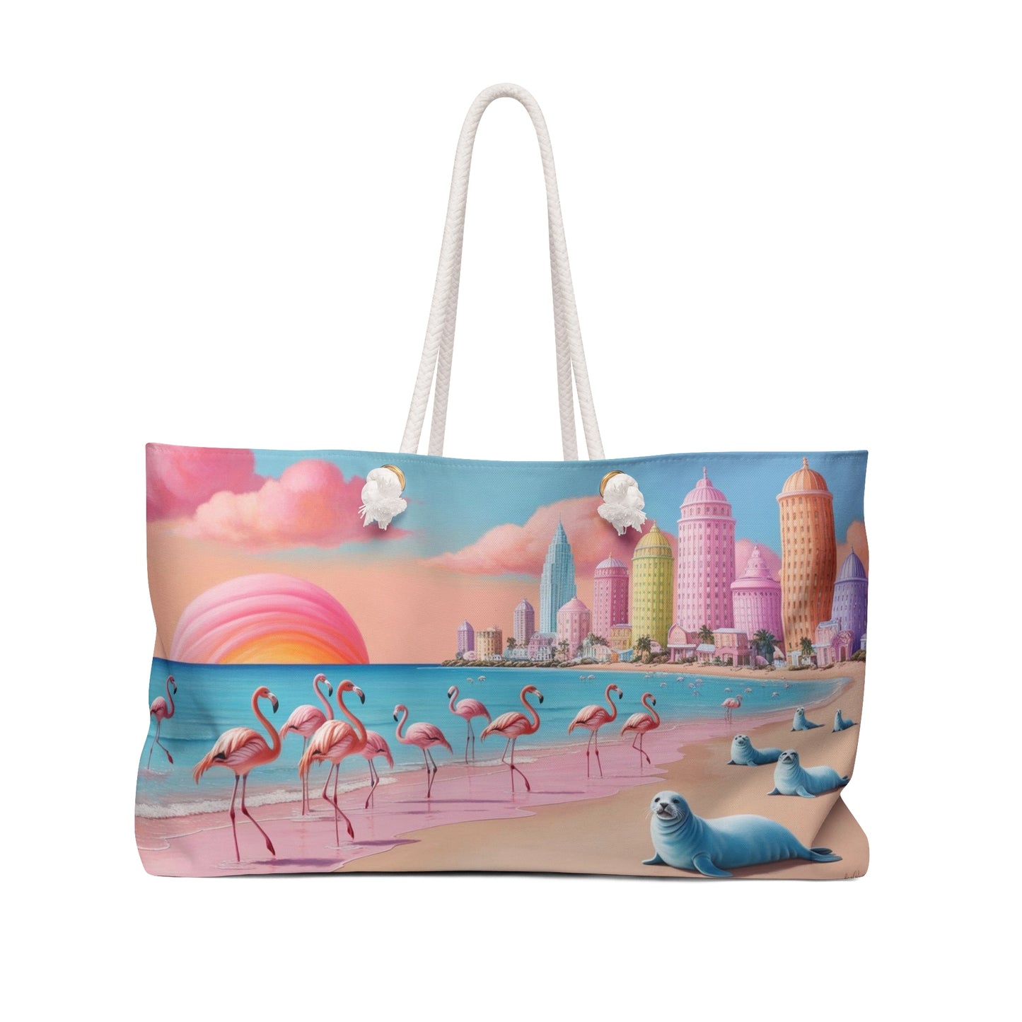 Pastel Beach Weekender Bag — Flamingos & Seals Coastal Travel Tote
