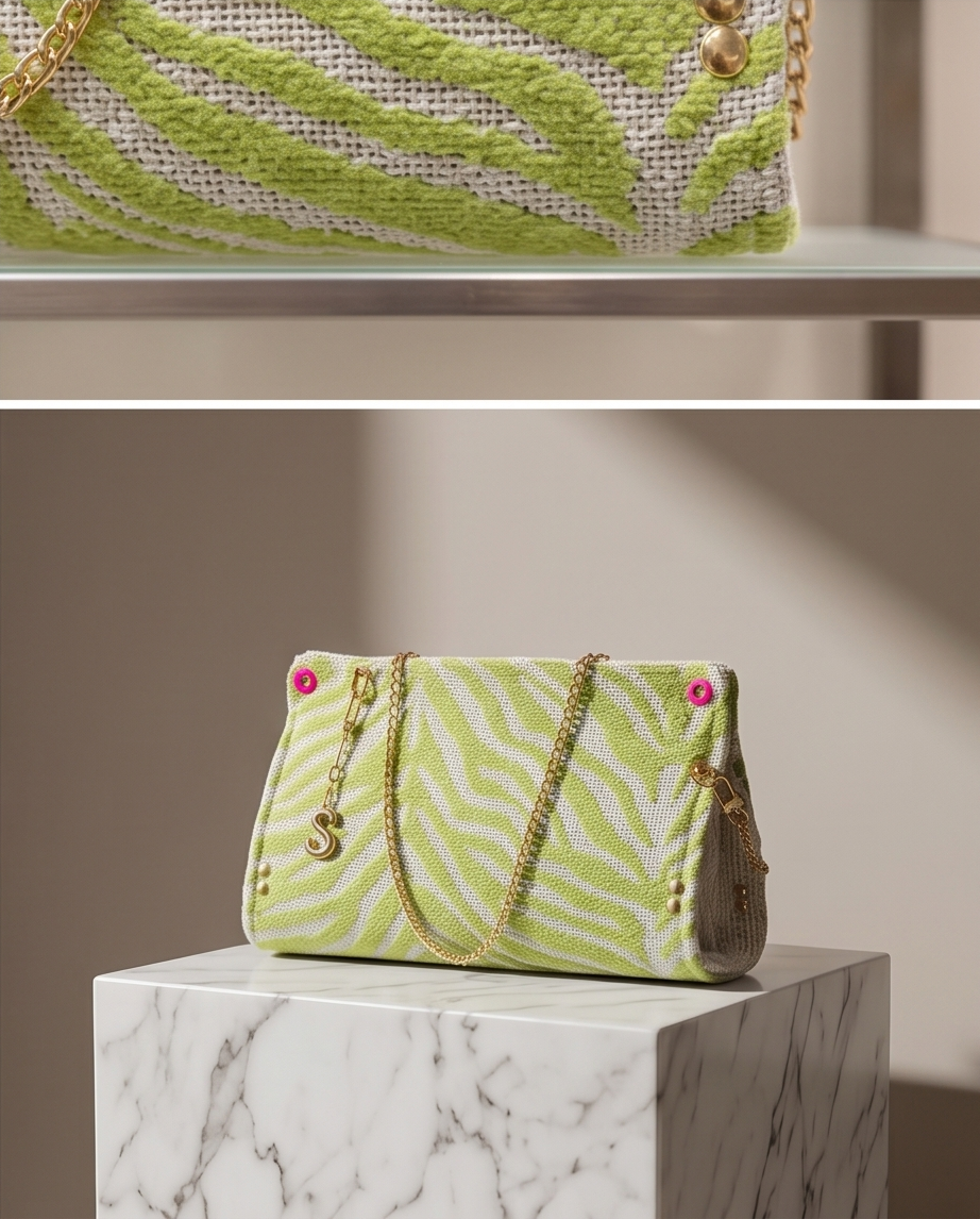 Lime Green Zebra Chenille Clutch