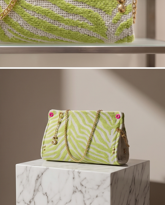 Lime Green Zebra Chenille Clutch