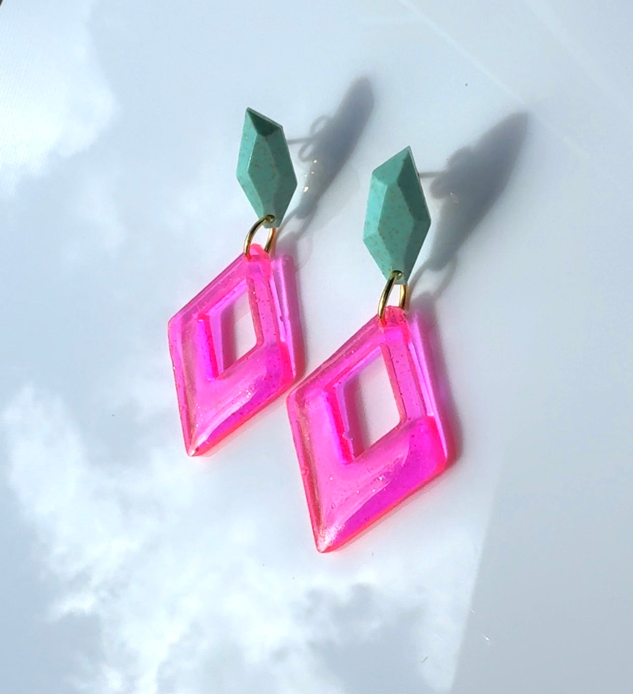 Hot Pink Geo Drop Earrings