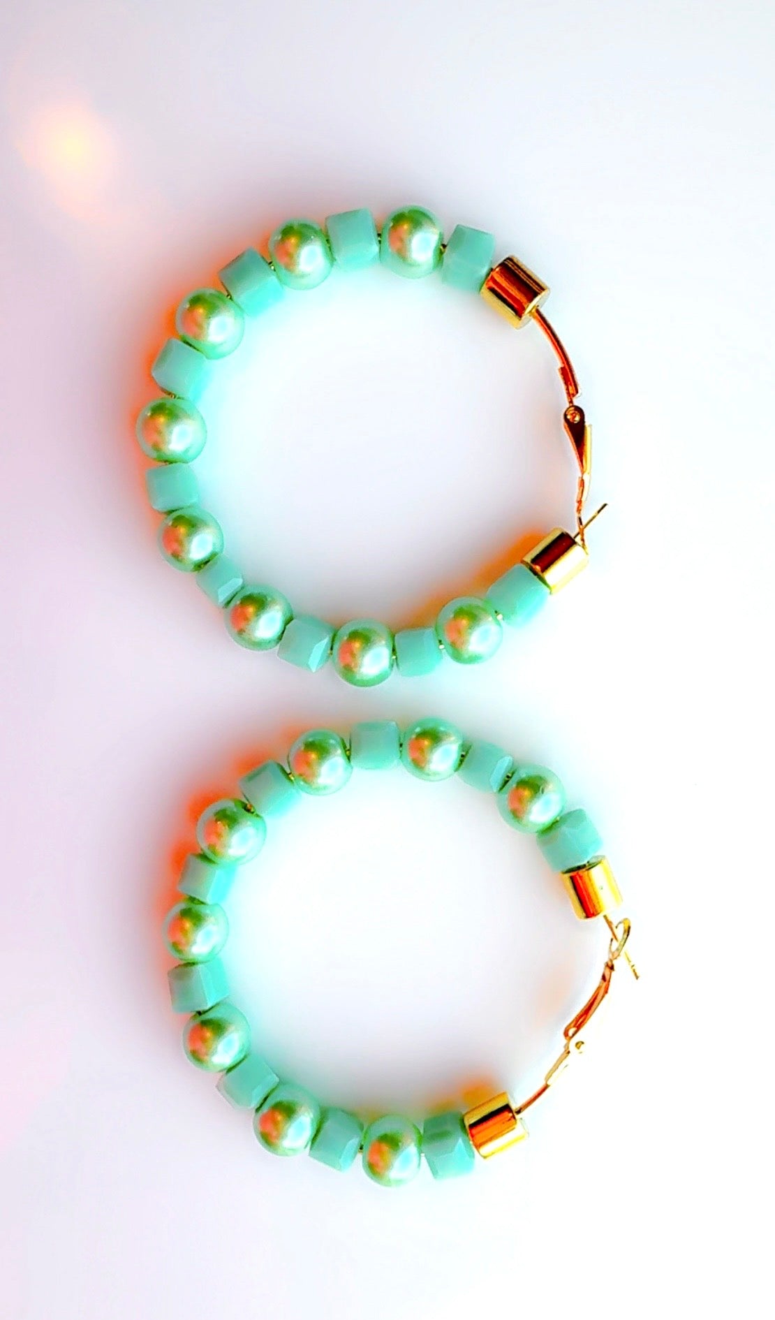 Mint Green Beaded Hoops