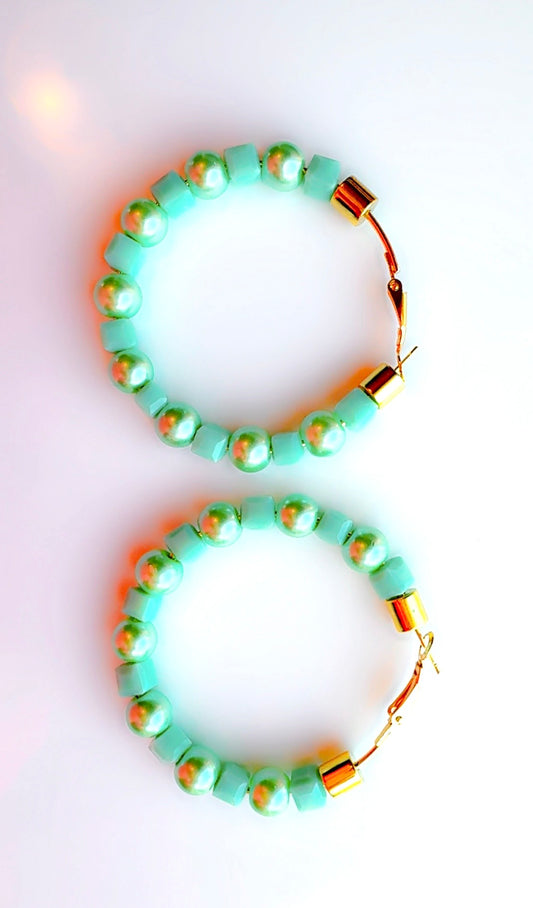 Mint Green Beaded Hoops
