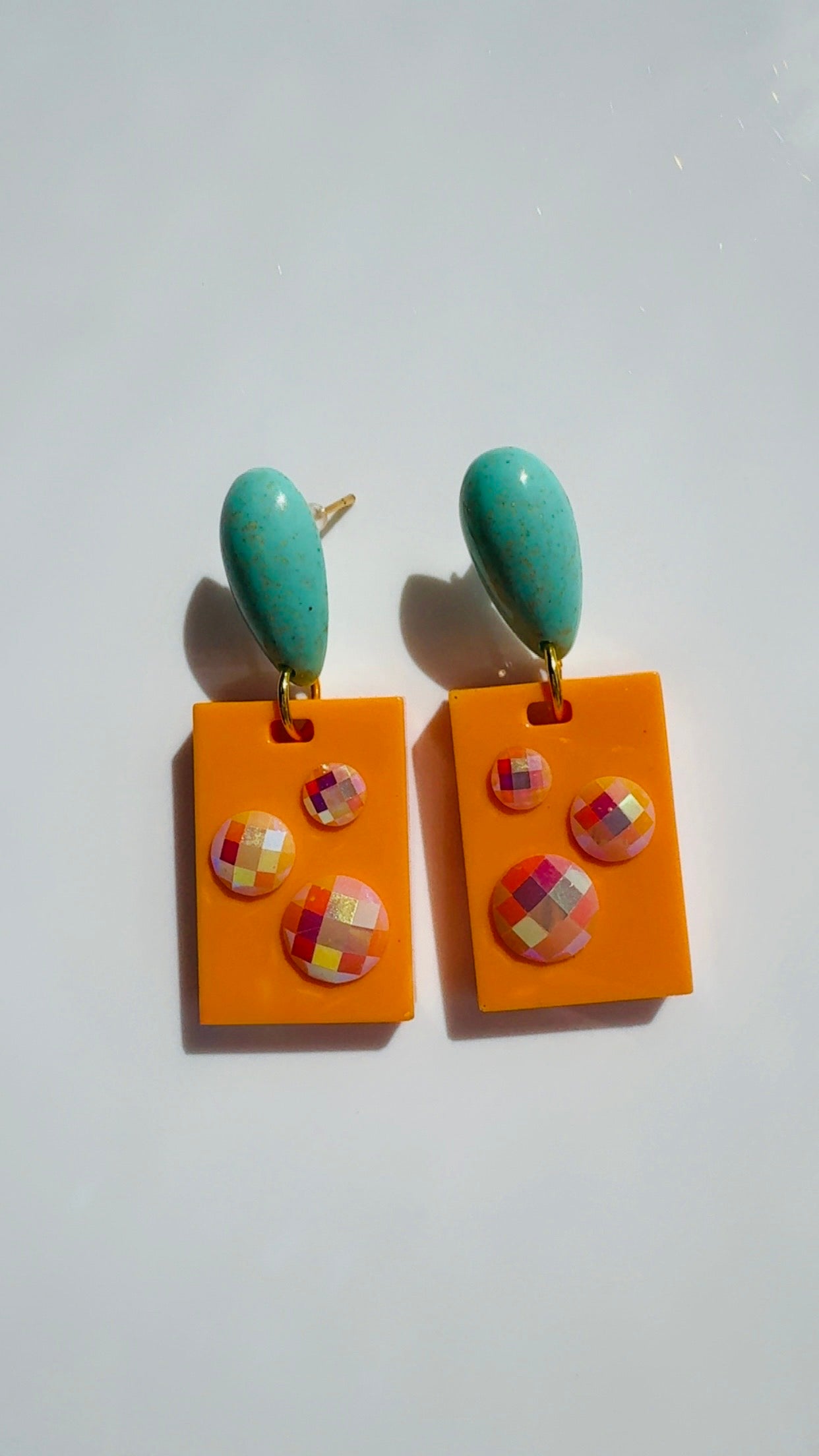 Orange Turquoise Rectangle Dangle Earrings