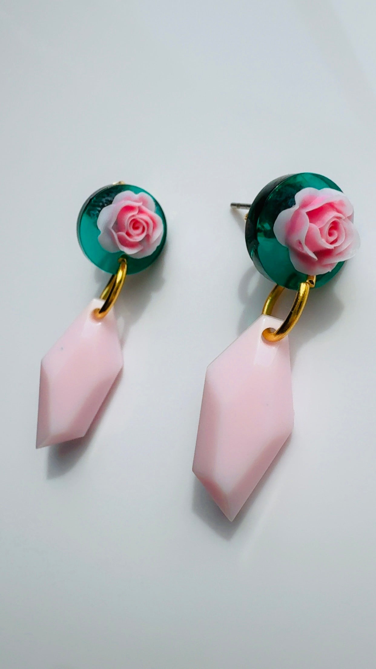 Pink Rose Pendulum Earrings