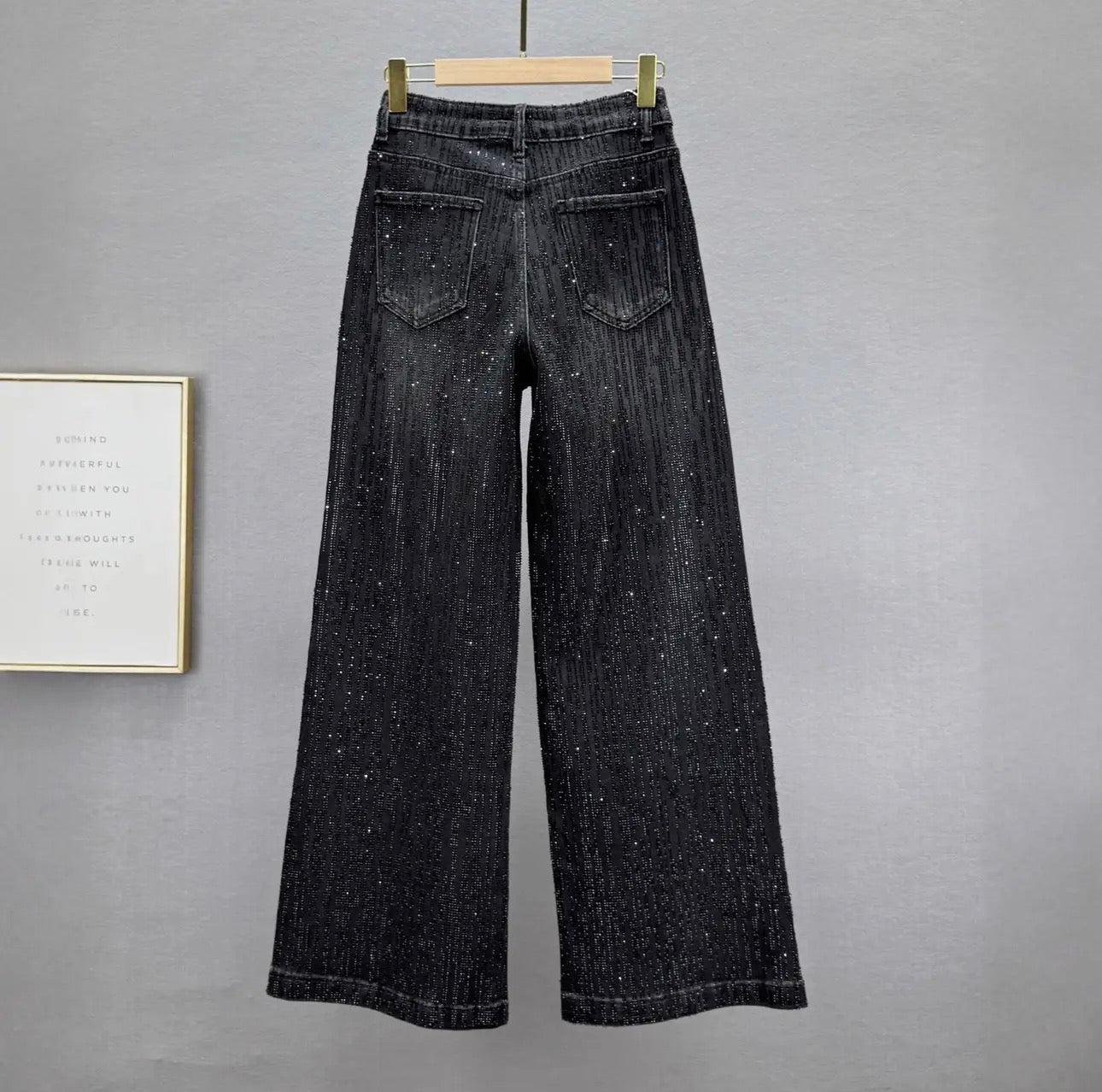 Black Rhinestone Wide Leg Jeans