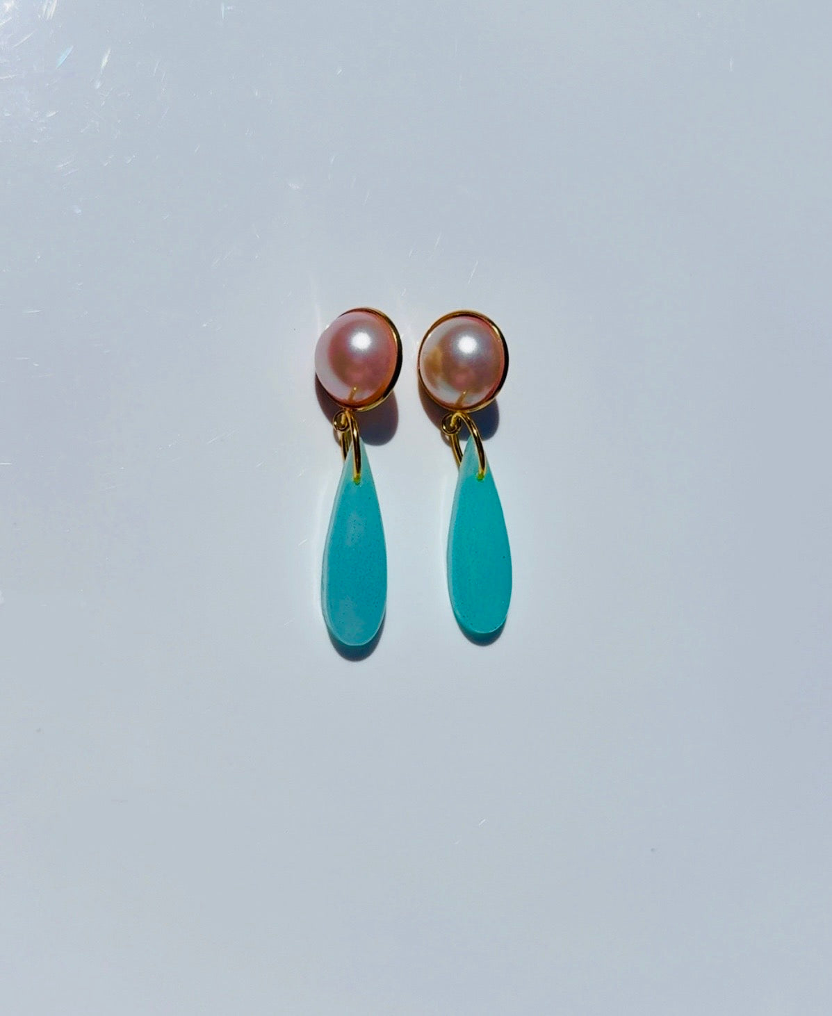 Blush Big Pearl Blue Chandelier Ear Candy