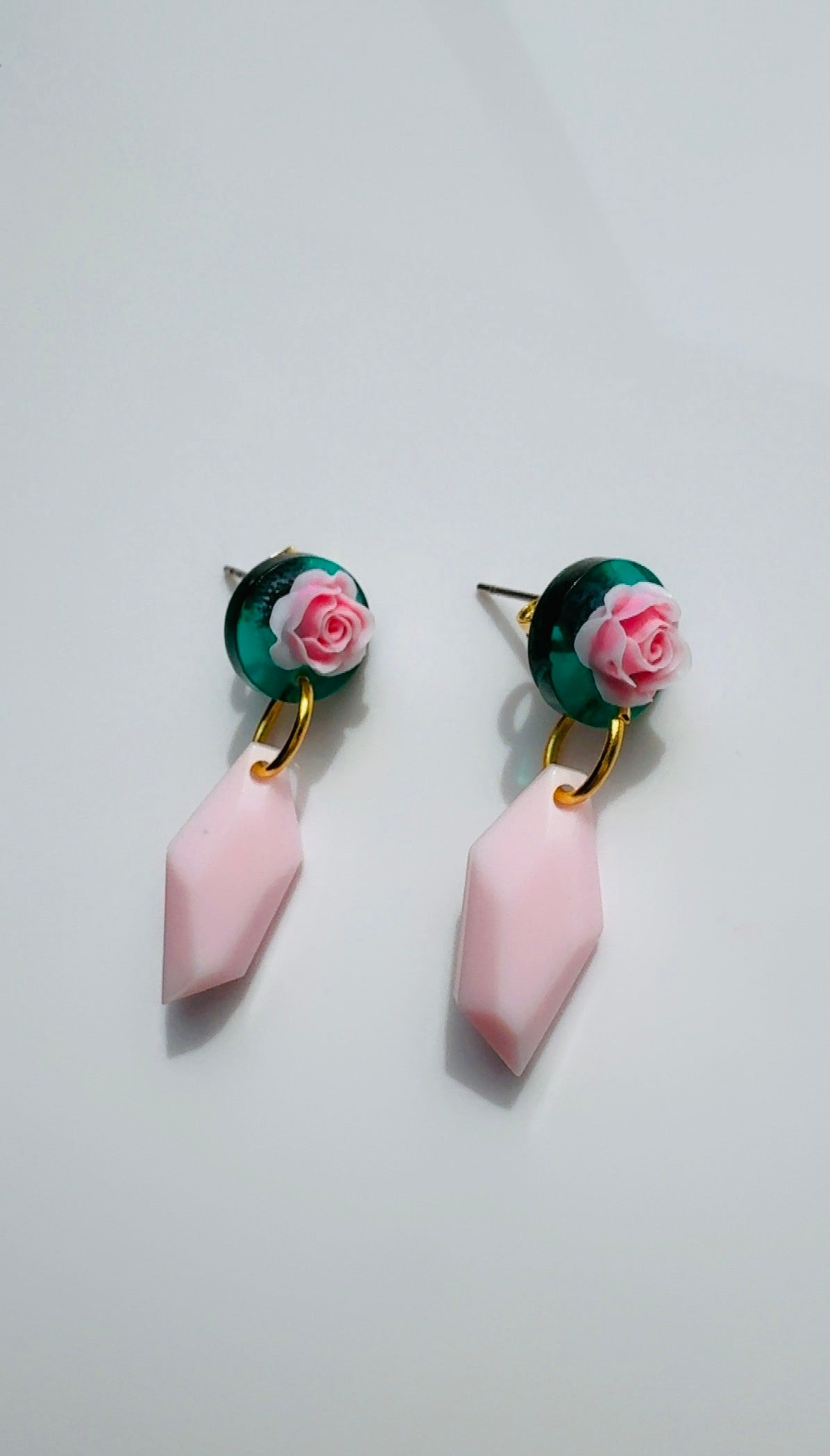Pink Rose Pendulum Earrings
