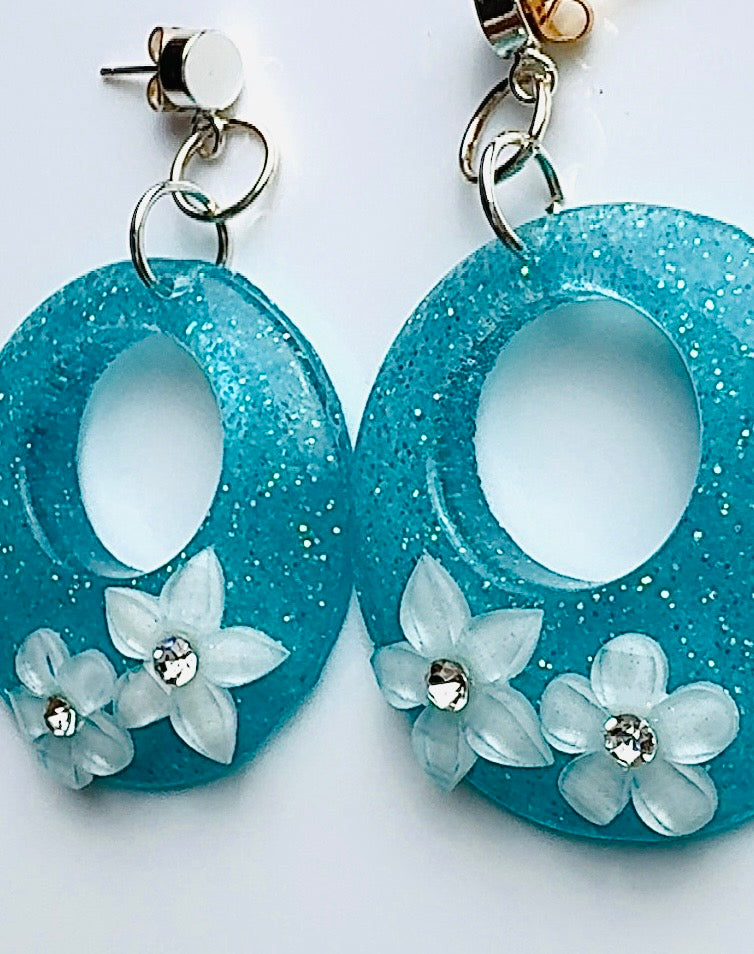 ￼Blue Basket of Flowers Earrings