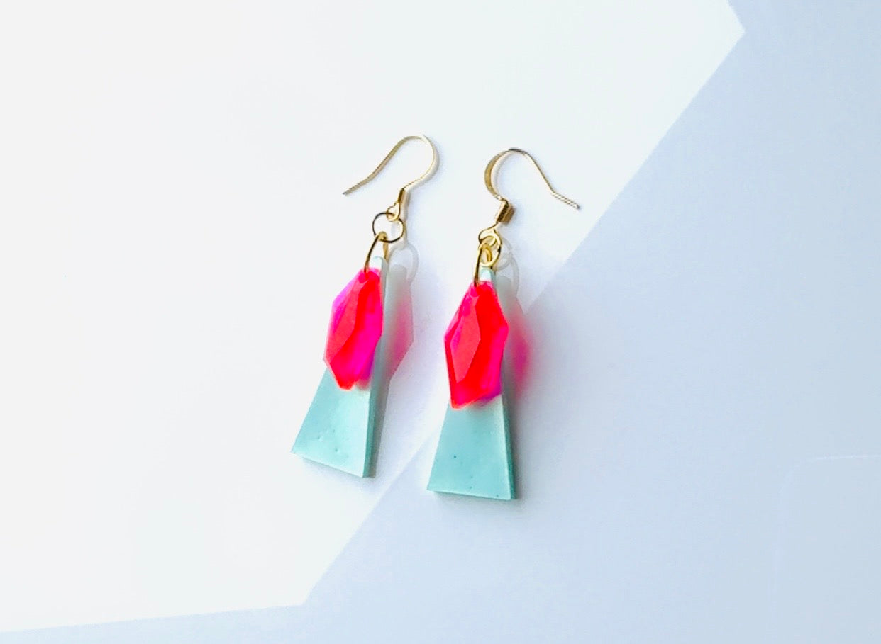 Blue Pink Parrot Earrings