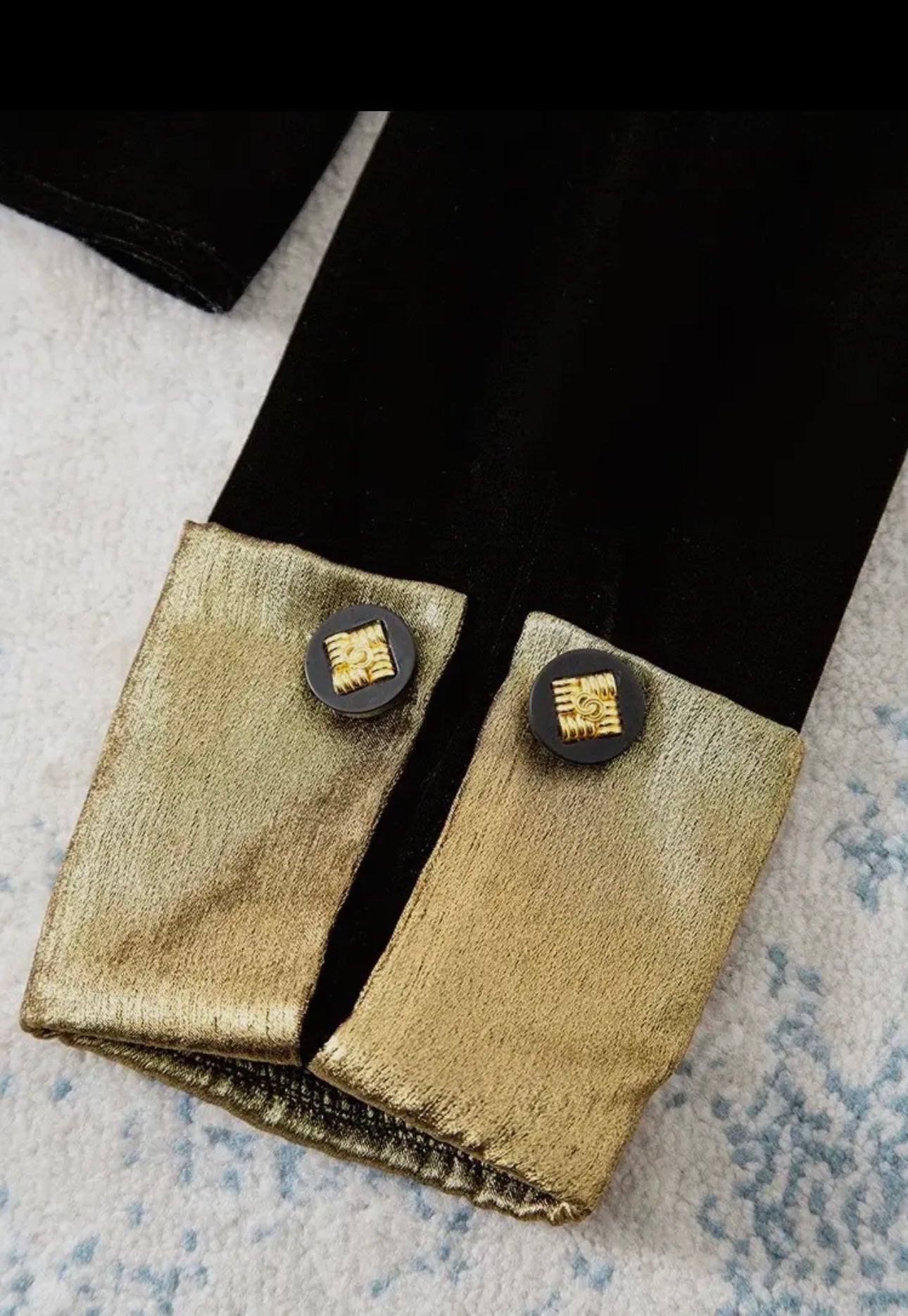 Shania Black Velvet Gold Tie Top