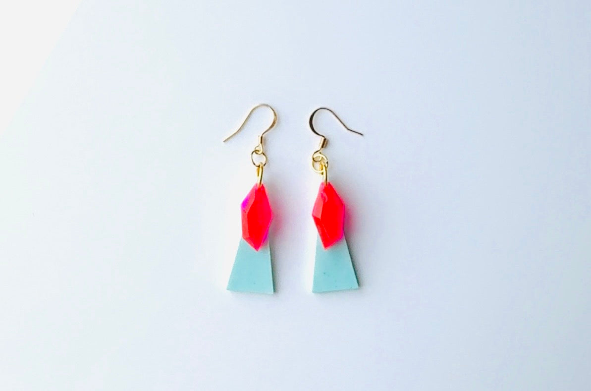 Blue Pink Parrot Earrings