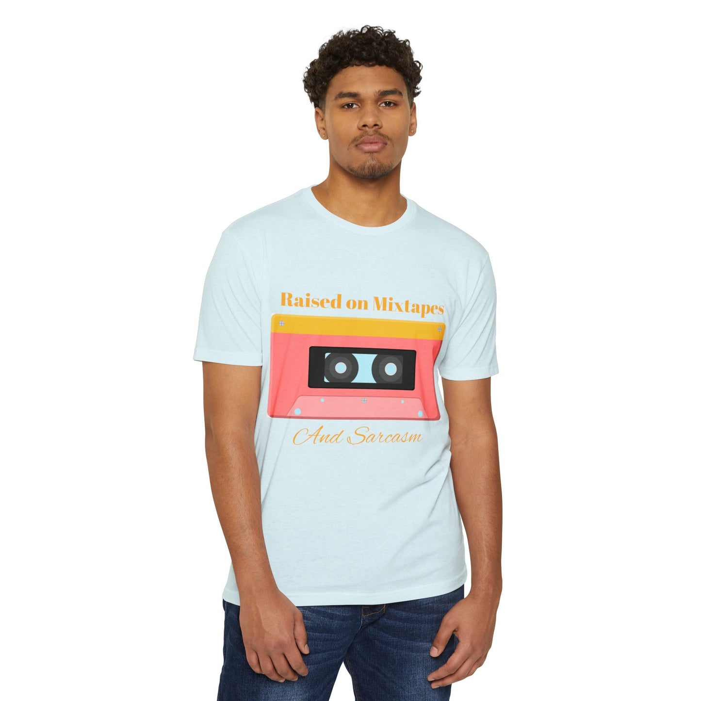 Raised on MiXtapes Cassette T-Shirt — Retro Music Tee with 'And Sarcasm'
