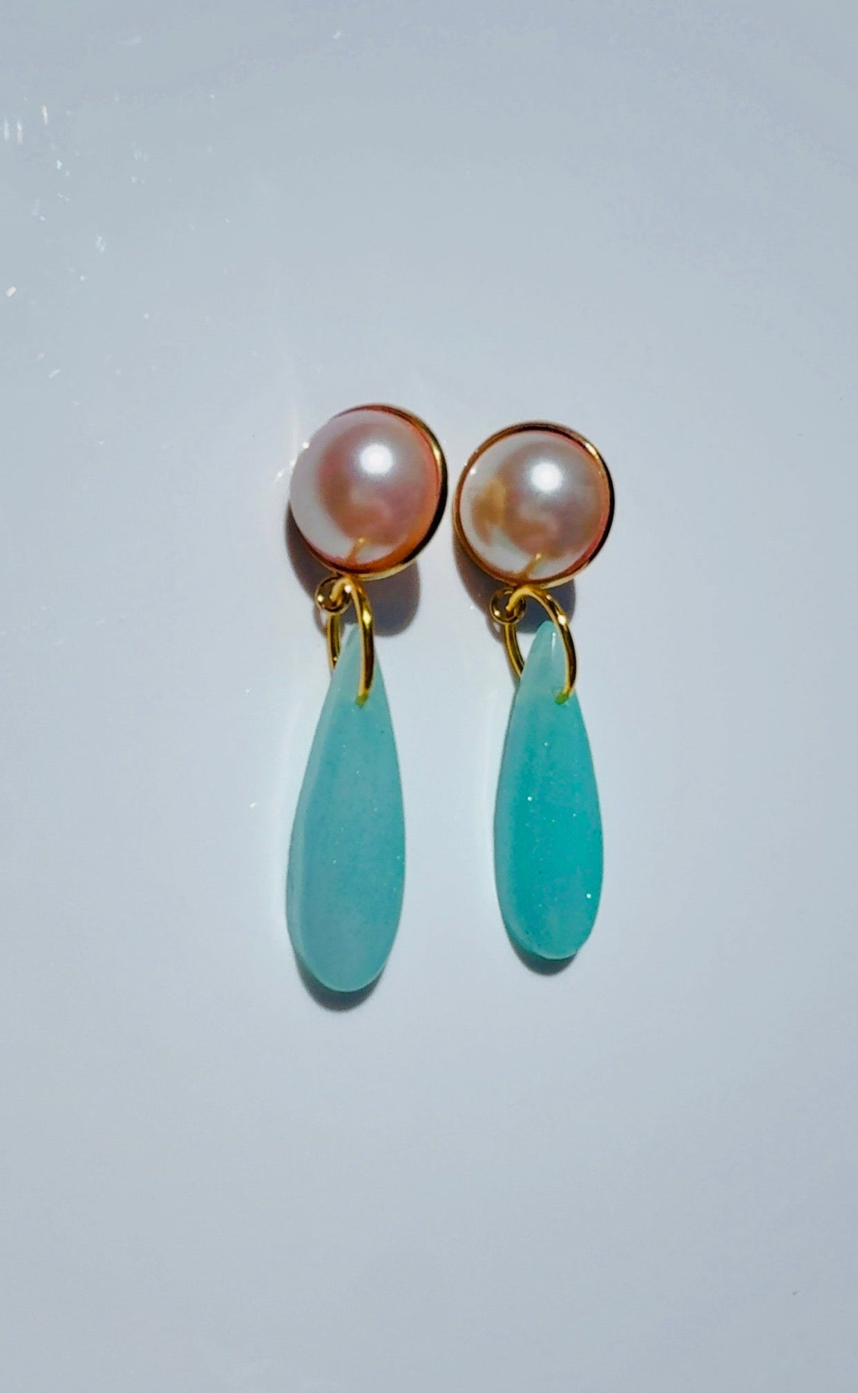 Blush Big Pearl Blue Chandelier Ear Candy