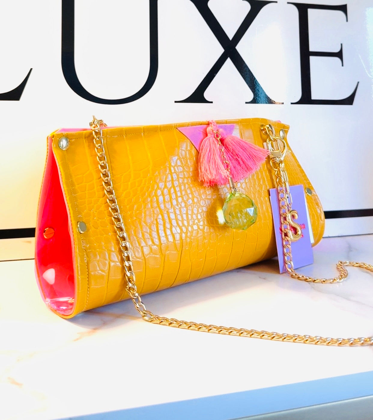 Yellow Brick Rd and Pink Vinyl Clutch