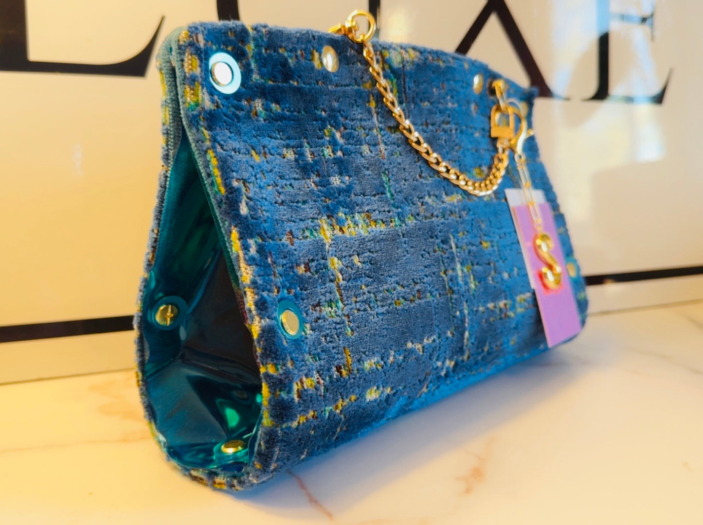 Blue and Yellow Chenille Clutch