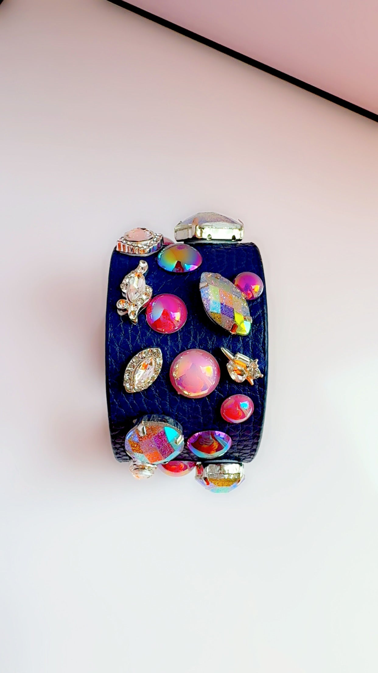 Navy Leather Bling Cuff